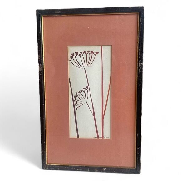Vintage Artist Signed Watercolor Dragonfly Dandelion Flower Matted Framed Art - Picture 2 of 16